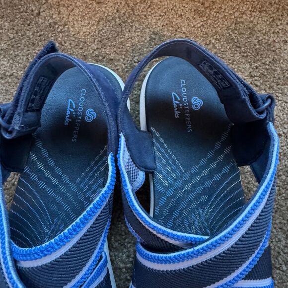 Clarks Cloudsteppers Mira Lily Sandals Womens 8 Navy Combi Striped Strappy Shoes - Picture 3 of 10